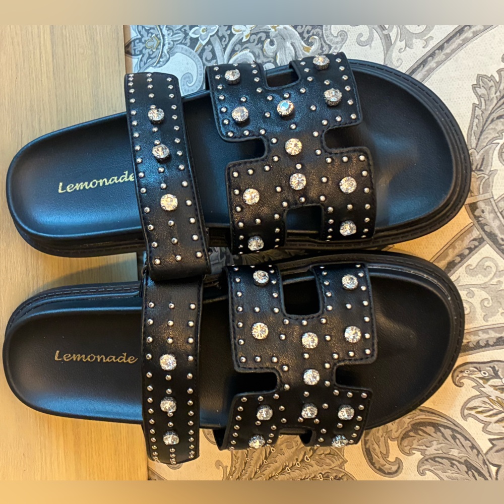 Lemonade Black Studded Sandals